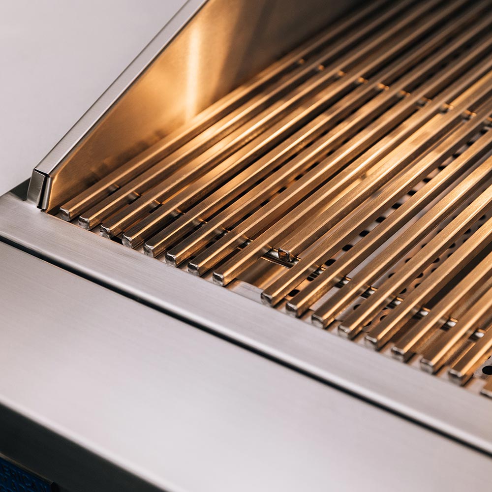36-inch built-in gas grill warming area with slatted metal grill surface