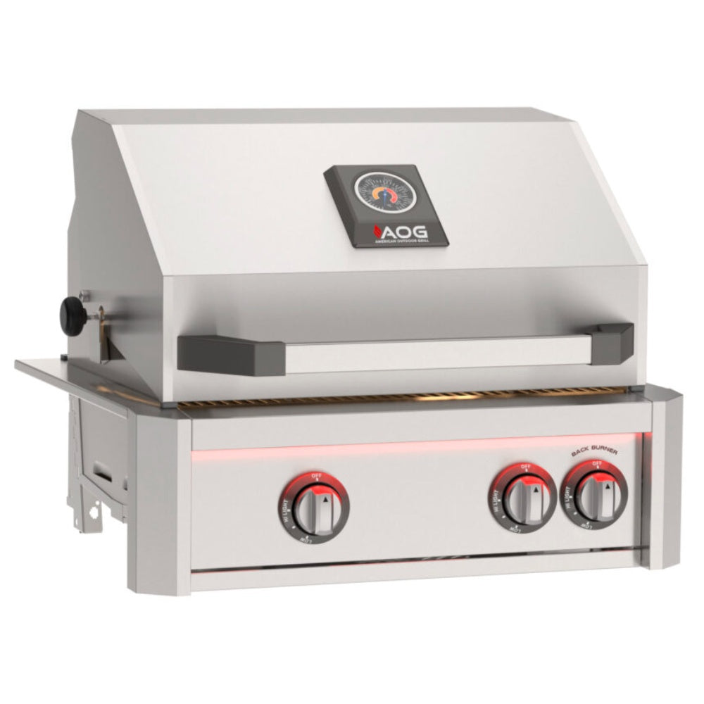 24-inch built-in gas grill with stainless hood and AOG control panel