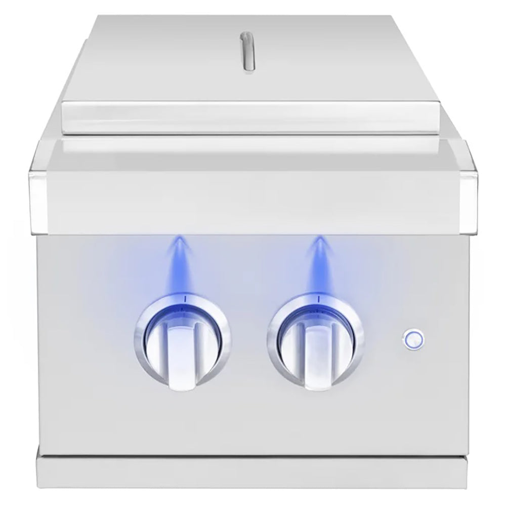 Built-in gas grill with double side burners, two front knobs and burner cover
