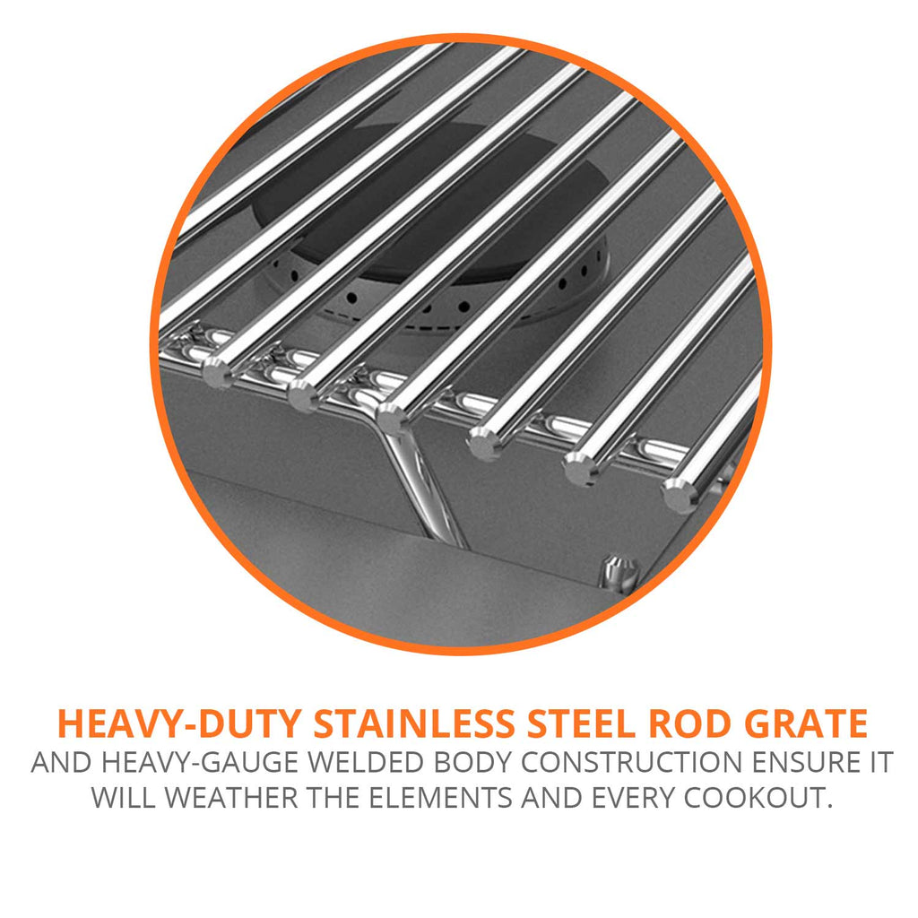Stainless steel rod grate for side burner cooking surface