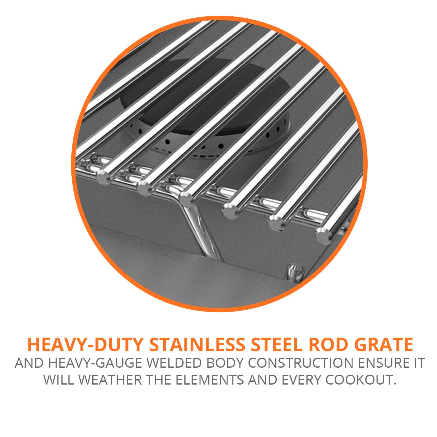 Stainless steel rod grate for side burner cooking surface