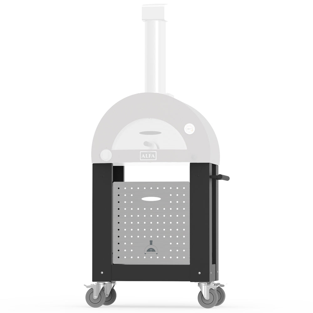 Black Alfa Nano Base outdoor oven stand with curved oven dome and perforated front