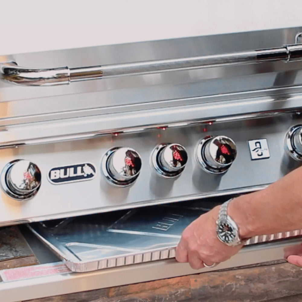 38-inch aluminum grease tray liner in grill drip tray with hand adjusting