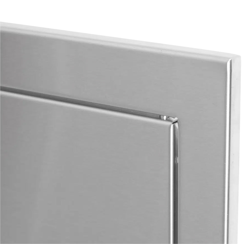 Cabinet door hinge and edge latch detail, white frame