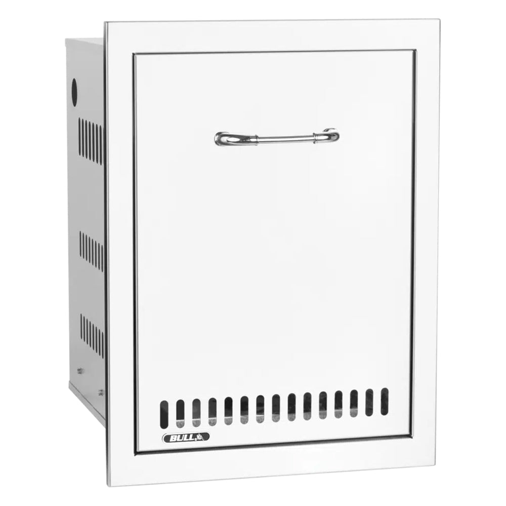 Propane gas tank drawer with pull handle and vented bottom grille, stainless steel