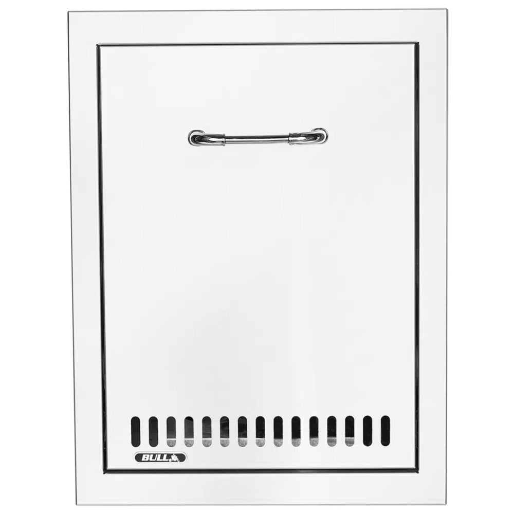 Propane gas tank drawer with pull handle and vented grille with BULL logo