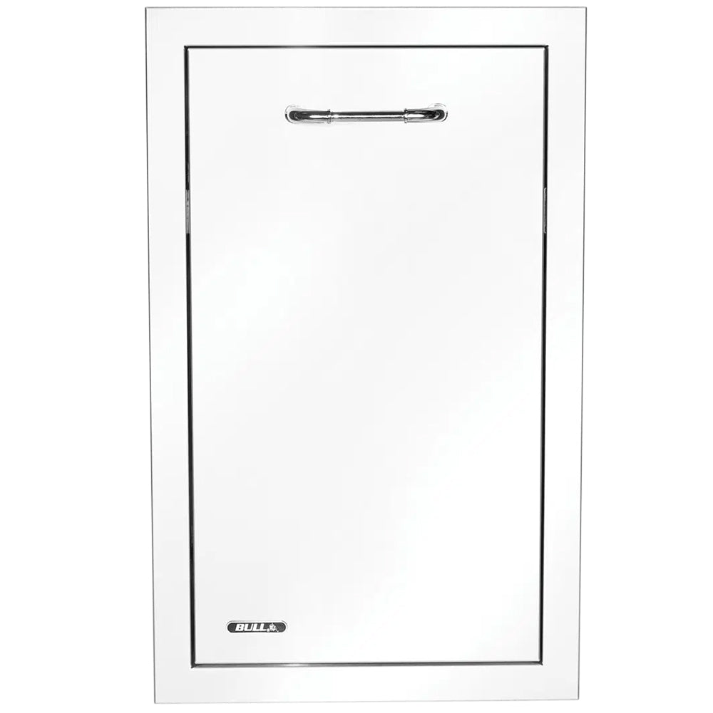 Pull-out trash and recycle drawer front panel with BULLS logo and chrome handle