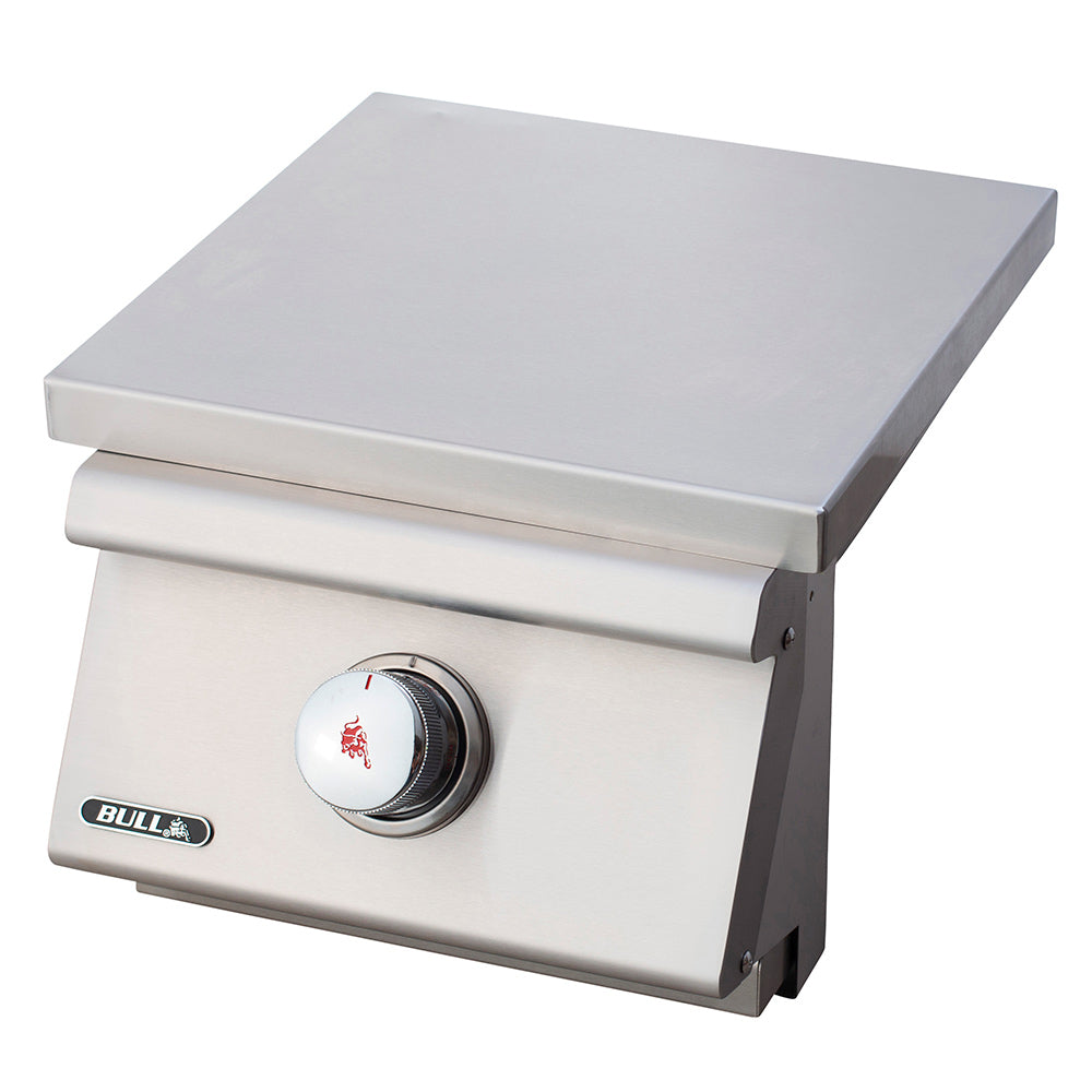 Slide-in single side burner with flat lid and round control dial