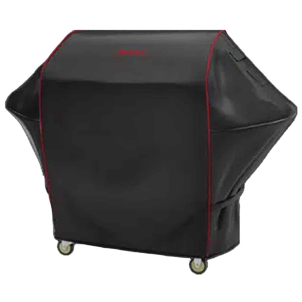 38-inch grill cart cover with red trim, fitted black fabric cover