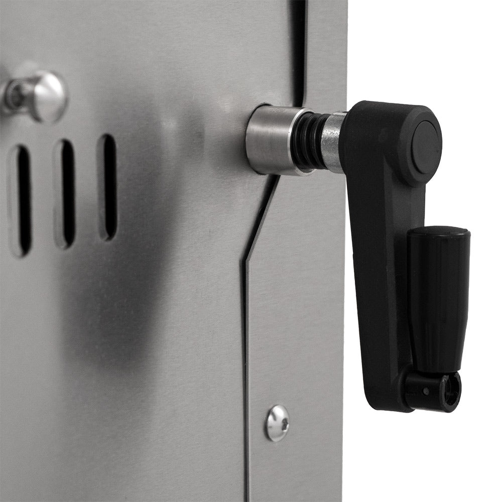 Grill side knob and control lever on stainless panel