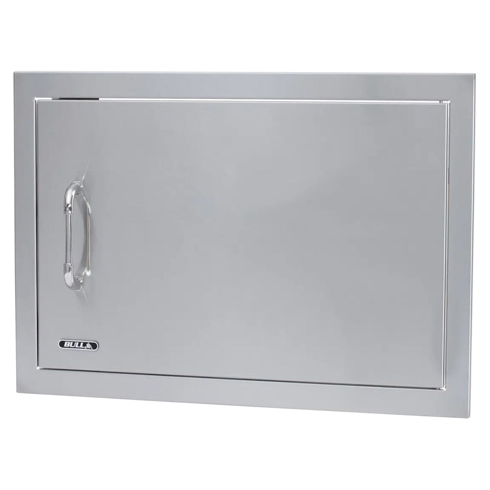 Bull horizontal access door with curved latch handle on left, silver metal finish
