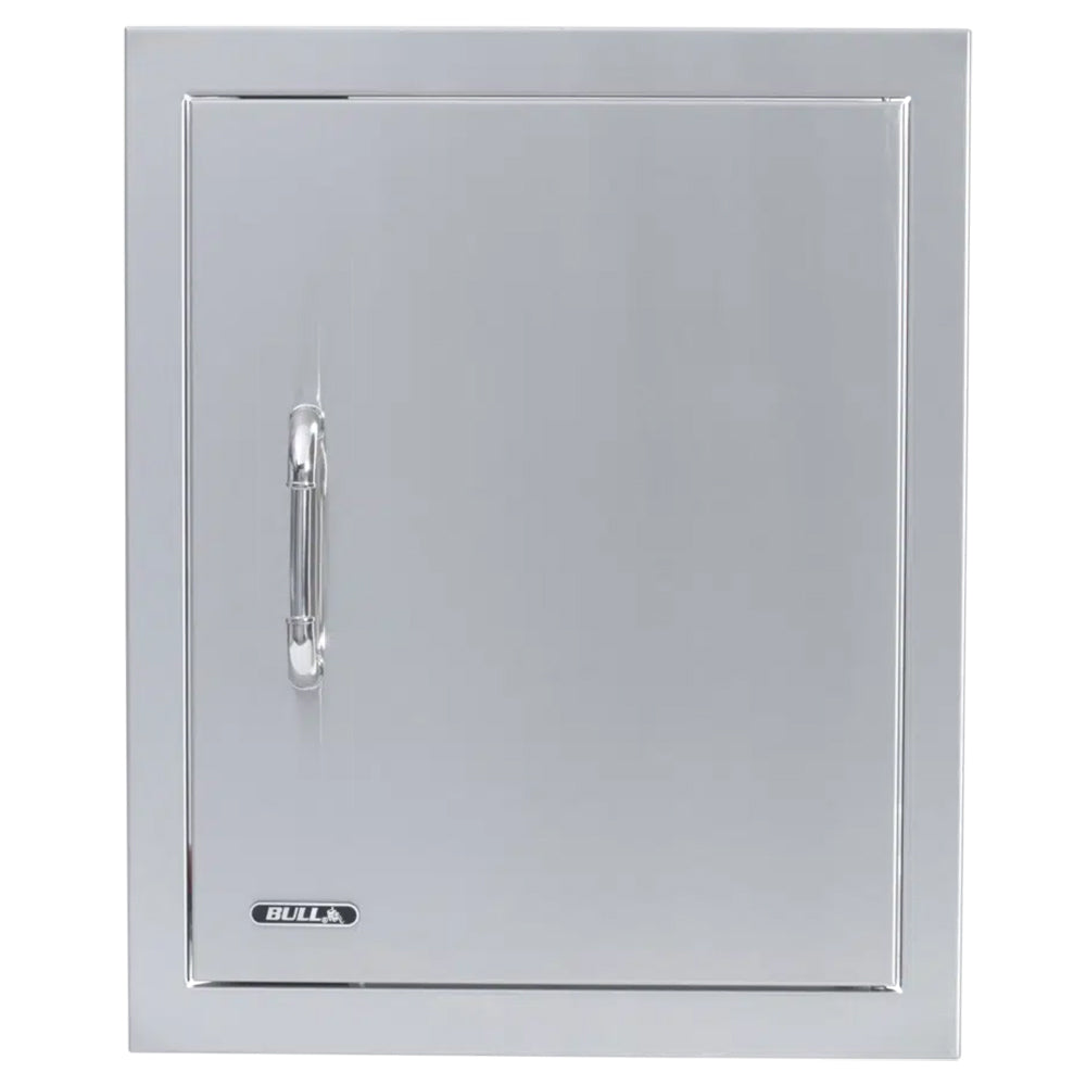 Vertical access door with silver frame, lever handle, and BULLS logo