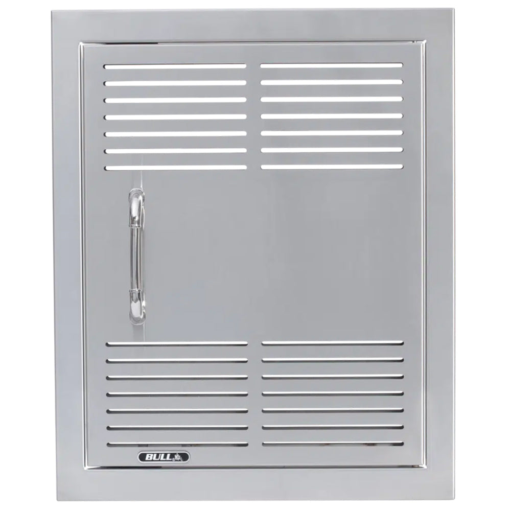 Stainless steel dual lined vent door with horizontal louvers and vertical handle