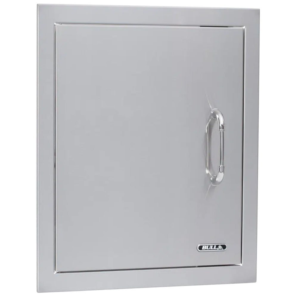 Left-hinge vertical access door with silver frame, latch handle, and Bull logo