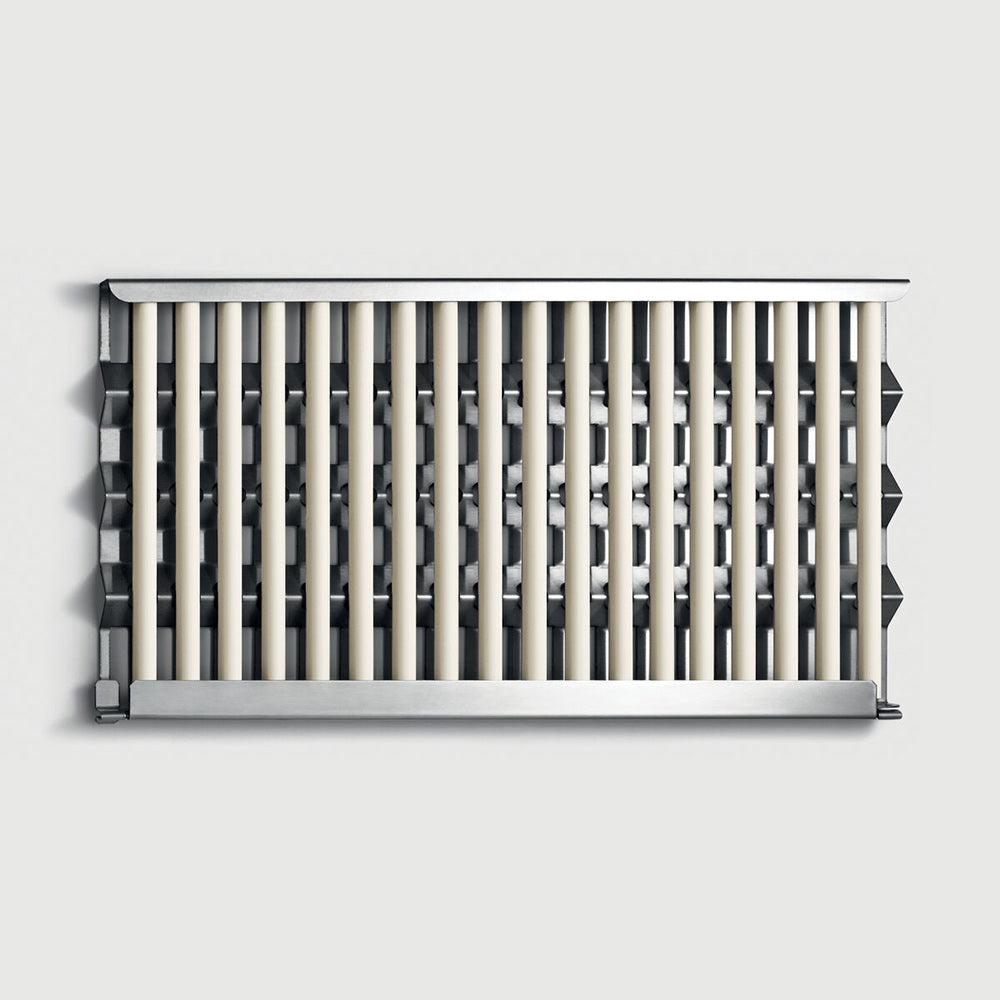 Rotisserie grilling cover panel with vertical stainless steel bars