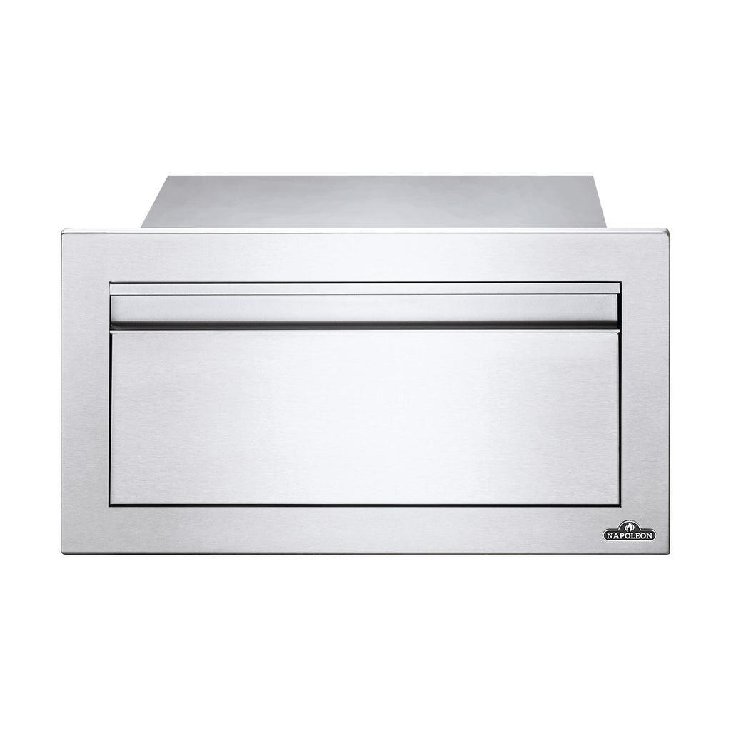 Silver single drawer housing with recessed handle and Napoleon logo