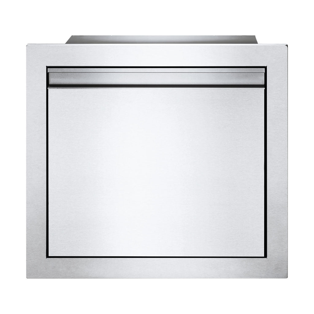 Napoleon single-drawer housing front with horizontal pull and square frame, brushed metal