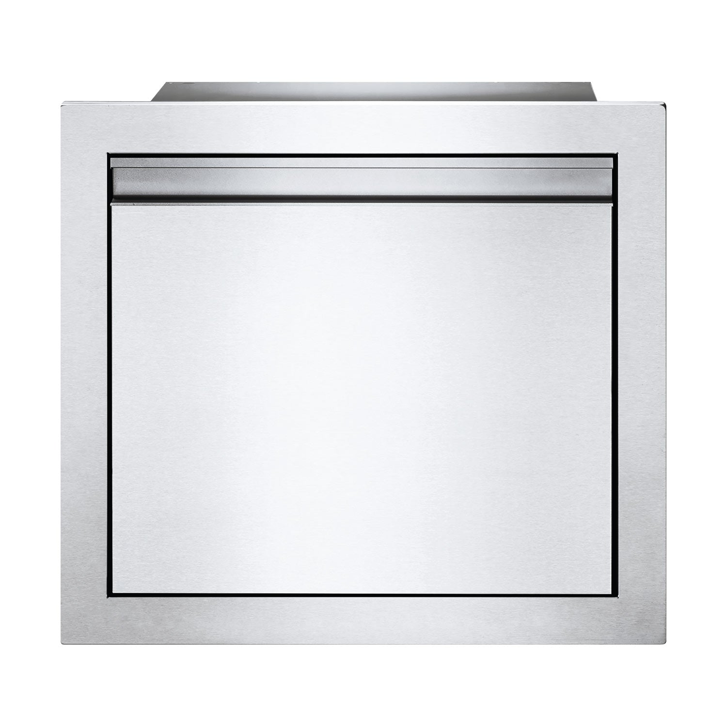 Napoleon single-drawer housing front with horizontal pull and square frame, brushed metal