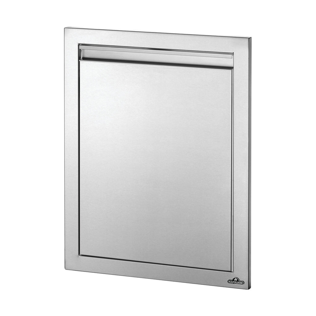 Metallic access door with rectangular frame and top opening bar, 18x24 in