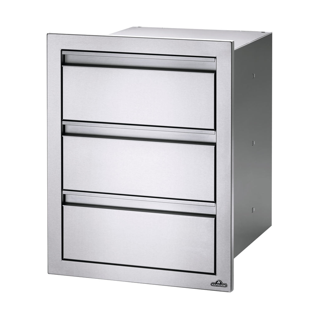 Napoleon triple-drawer housing, 18x24-inch, three drawers with black fronts