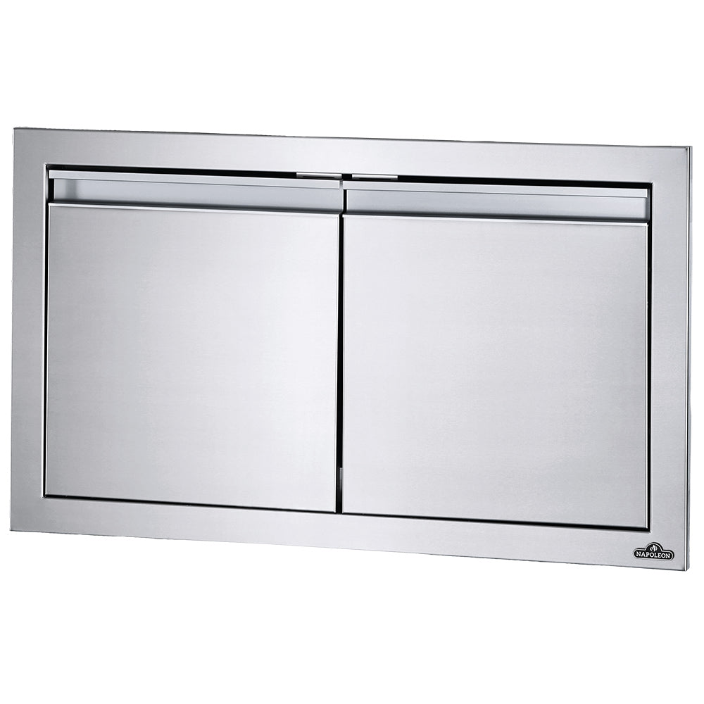 Napoleon stainless steel double-door cabinet with two panel doors and center hinge