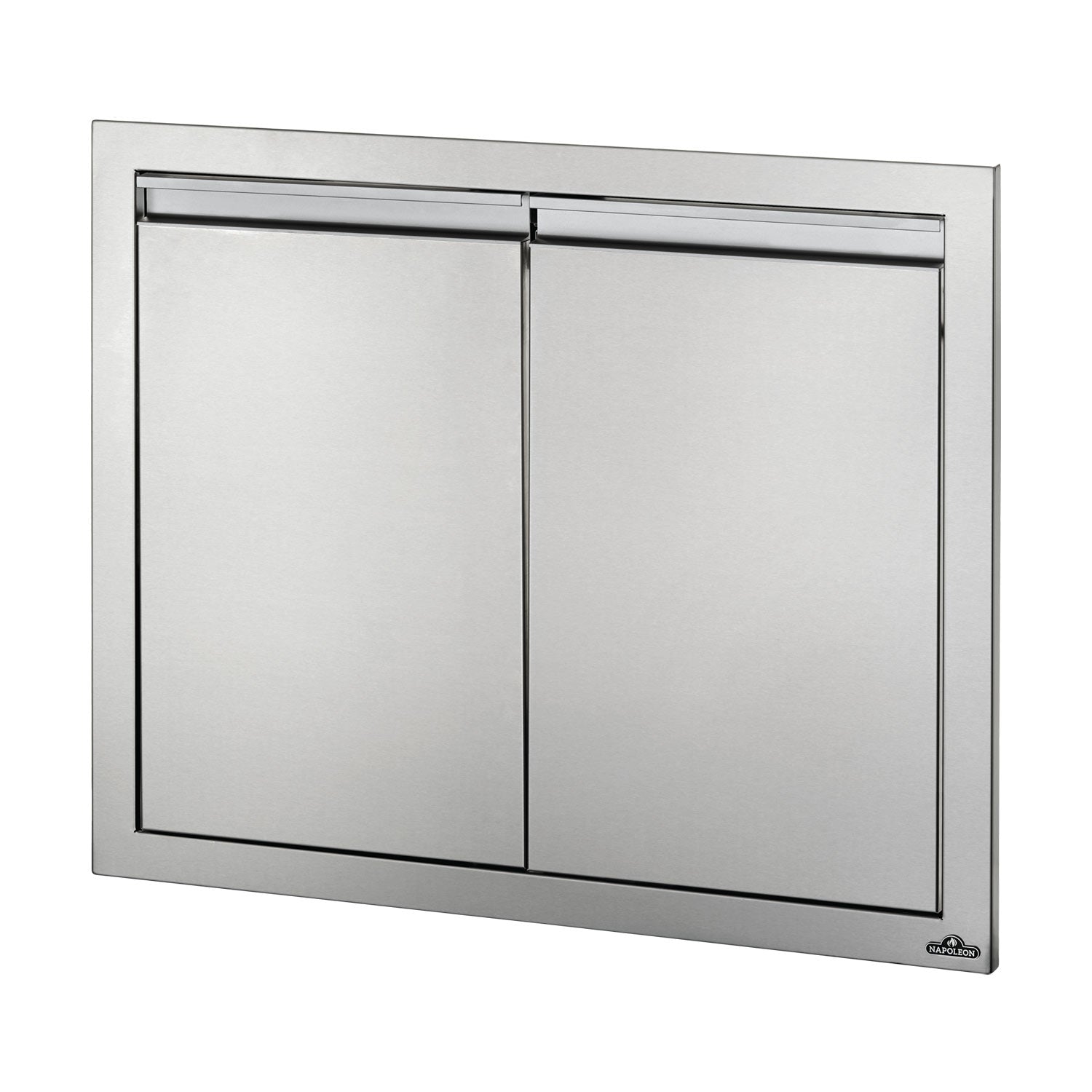 Double access doors with two panels, brushed metal frame, 30x24 in.