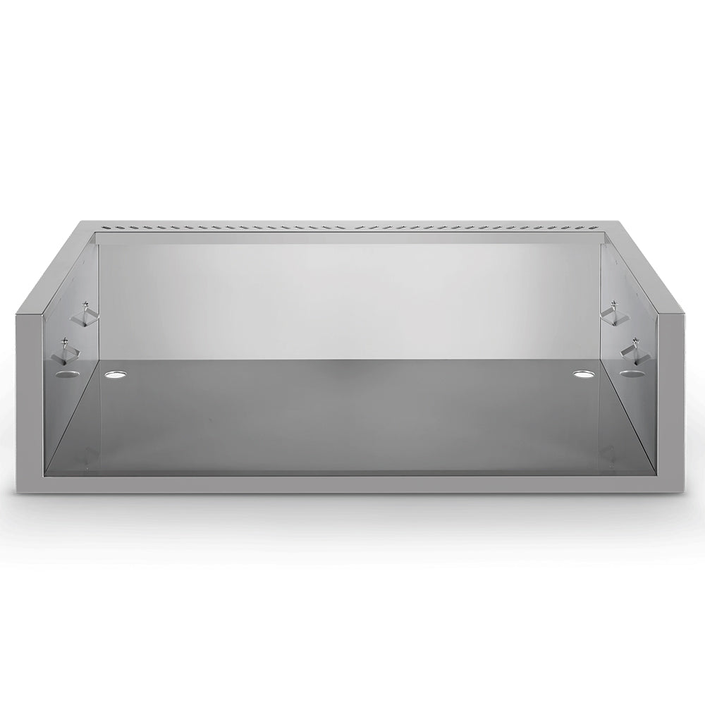 Stainless steel zero clearance liner with open rectangular interior and side brackets