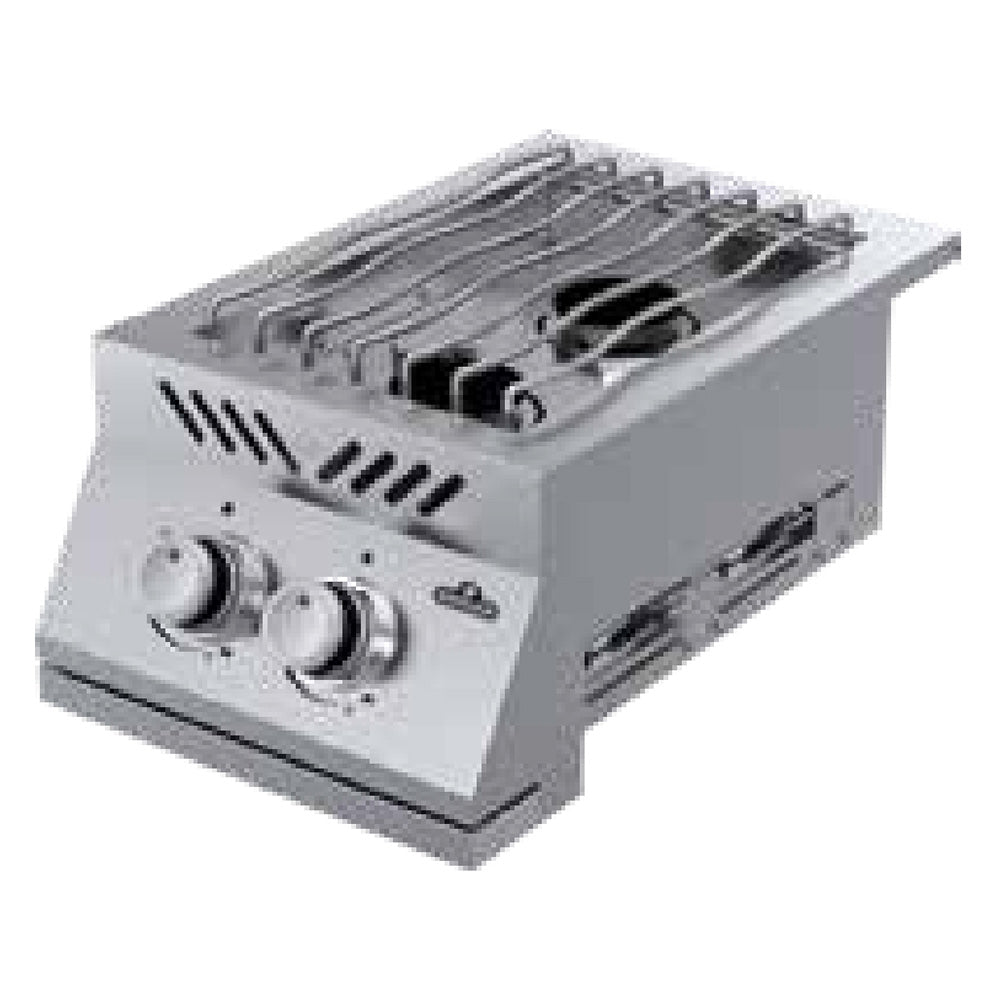Stainless steel built-in dual range cooktop burner with control knobs