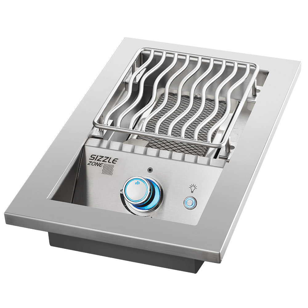 Stainless steel infrared burner with wavy grate and blue control knob