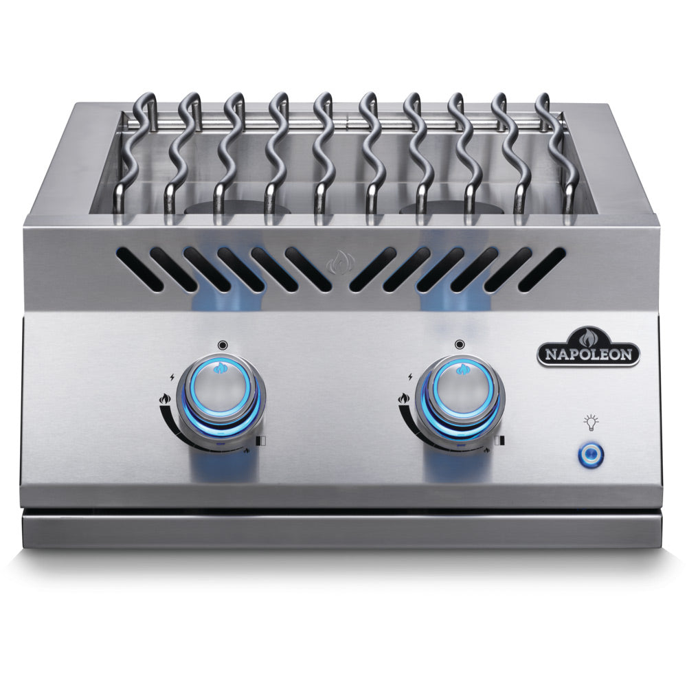 Stainless steel built-in gas dual range grill burner with two control knobs