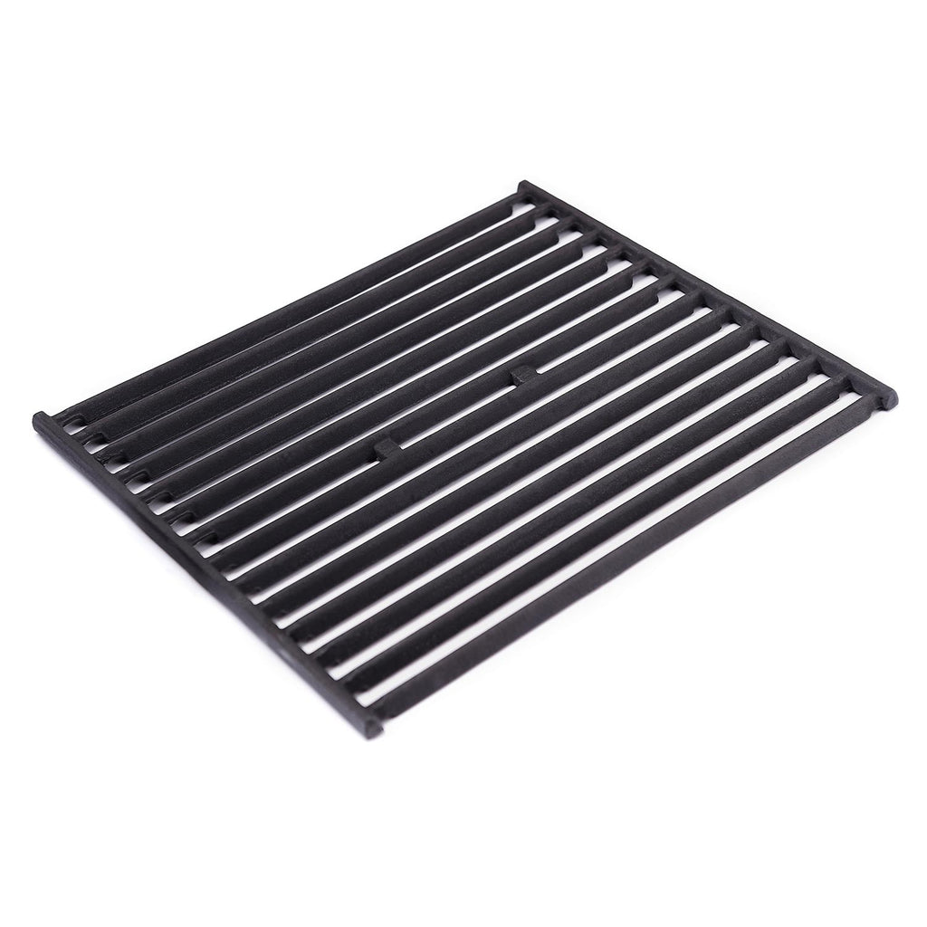 Cast iron cooking grid with parallel bars and side mounting tabs, dark gray