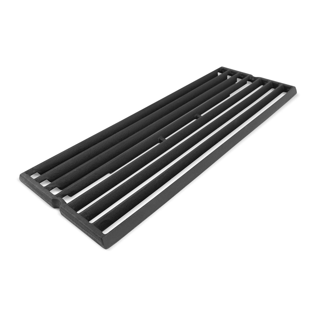 Cast iron grill cooking grate with parallel ridges and rectangular frame