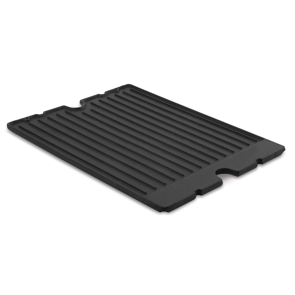 Cast iron grill griddle with ridged cooking surface and side handles
