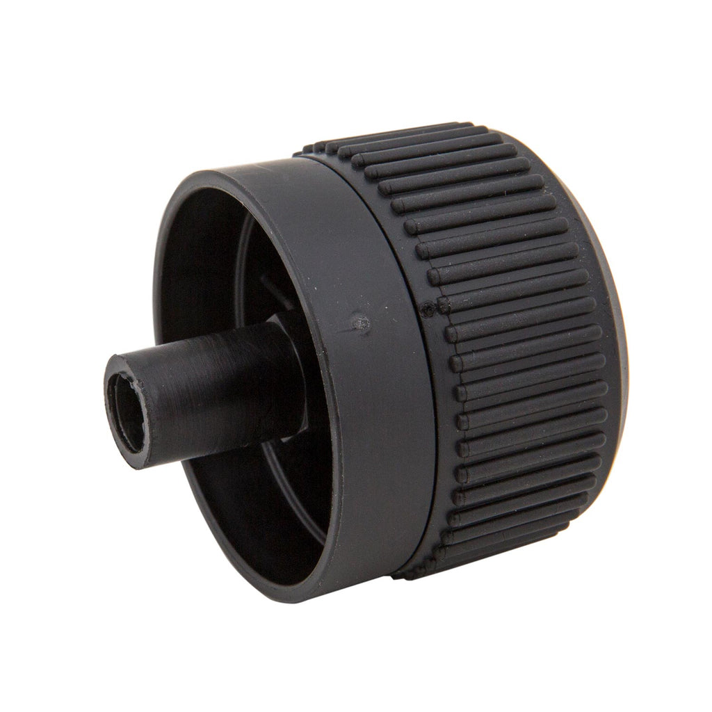 Black small control knob with ridged grip and central mounting hole.