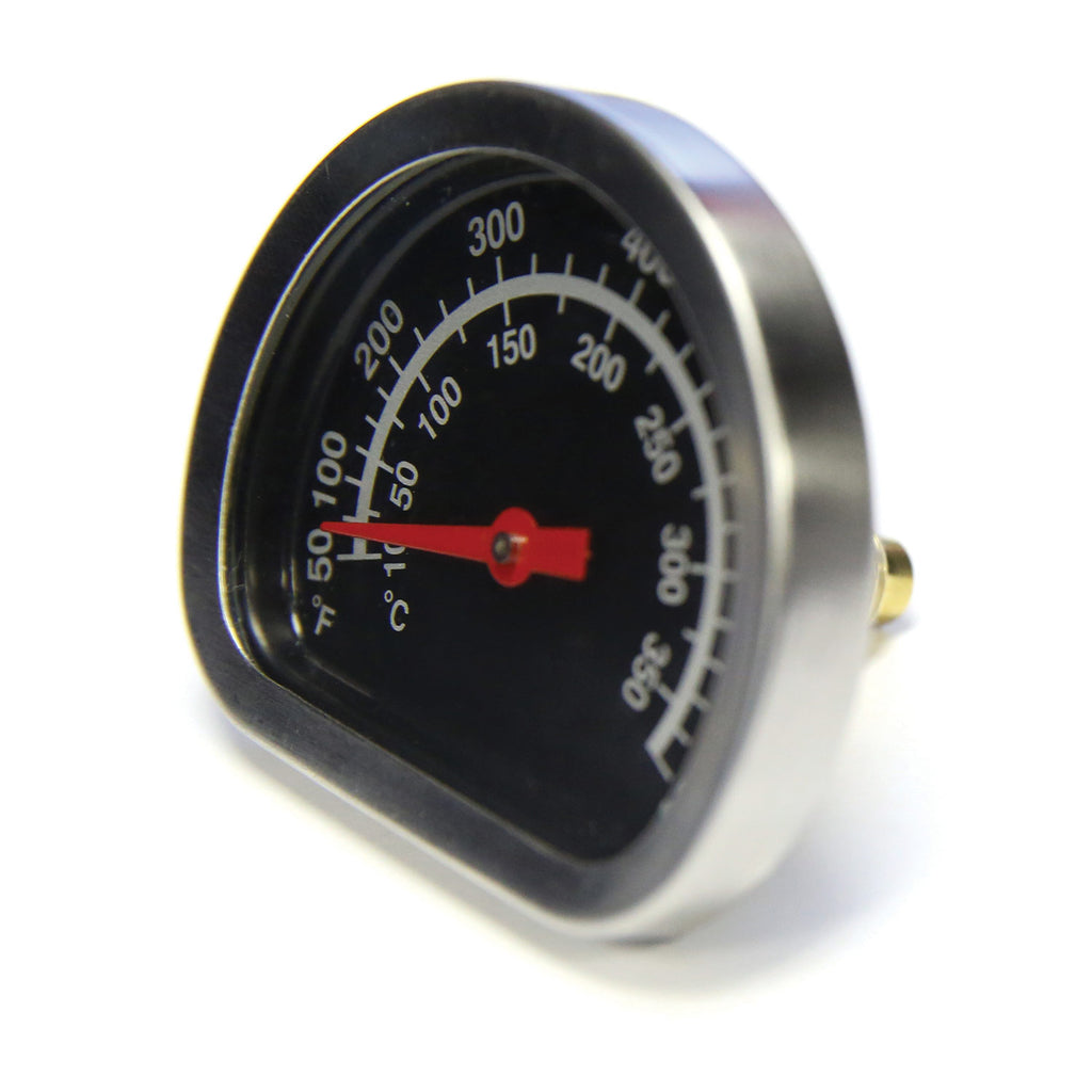 Broil King small lid heat indicator with black dial, silver bezel, red pointer