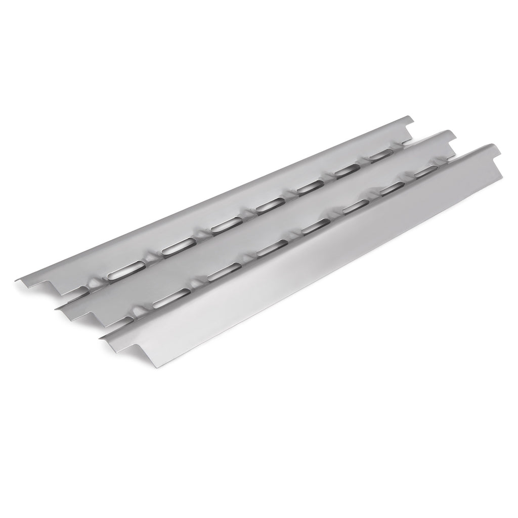 Metal flame tamer grill insert with slotted heat deflectors, silver