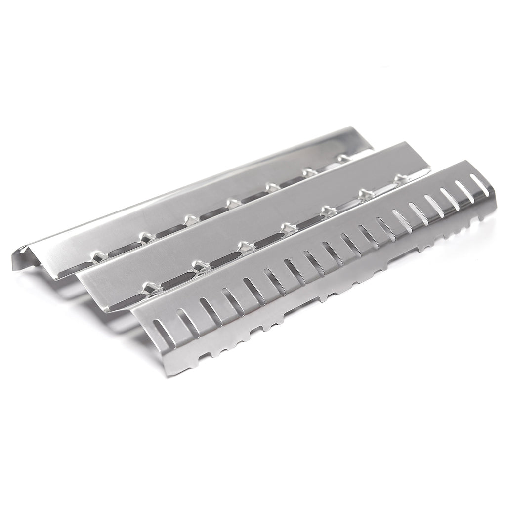 Large metal flame tamer with vent slots and raised bars, two-piece grill insert