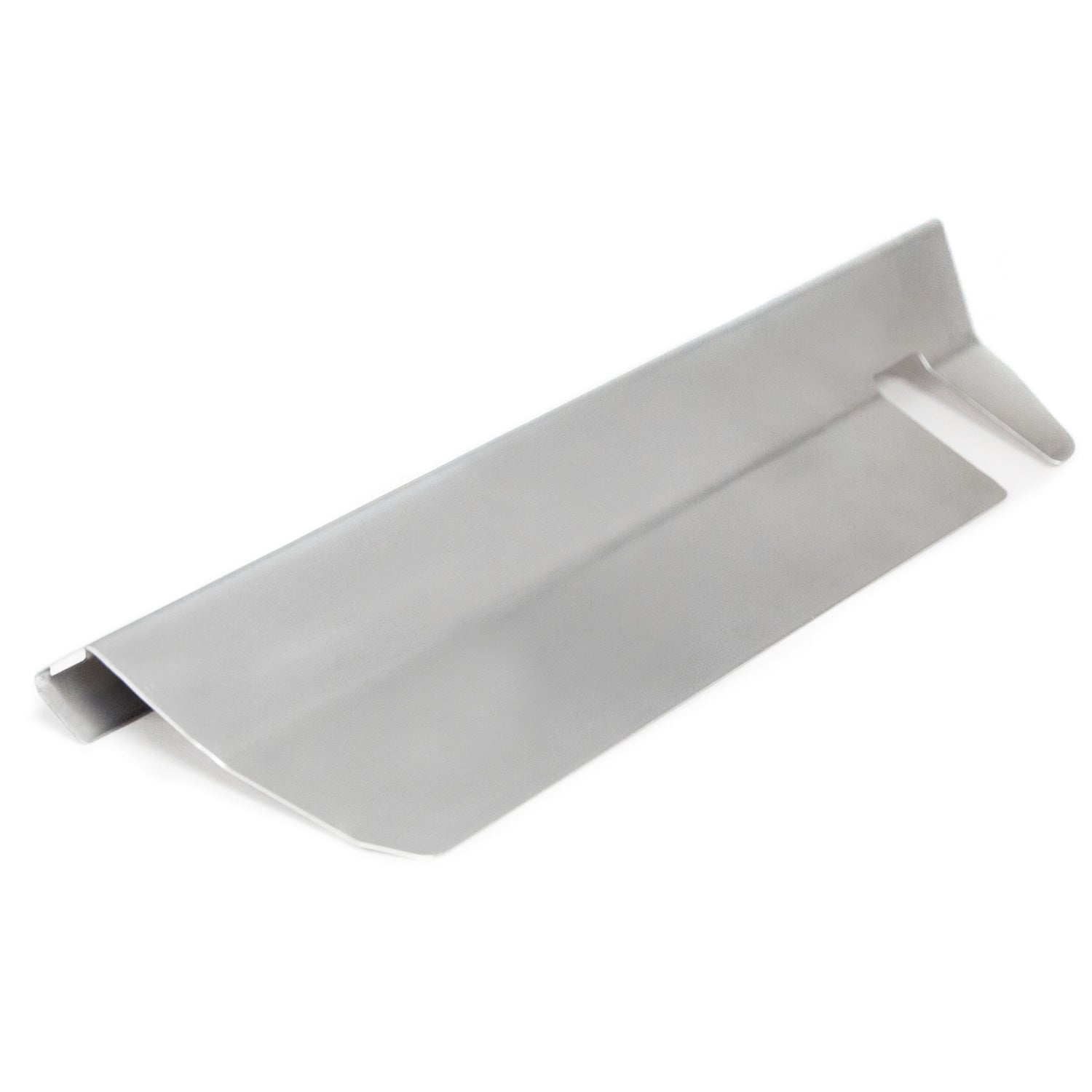 Stainless steel grill divider plate with curved edge and mounting tab