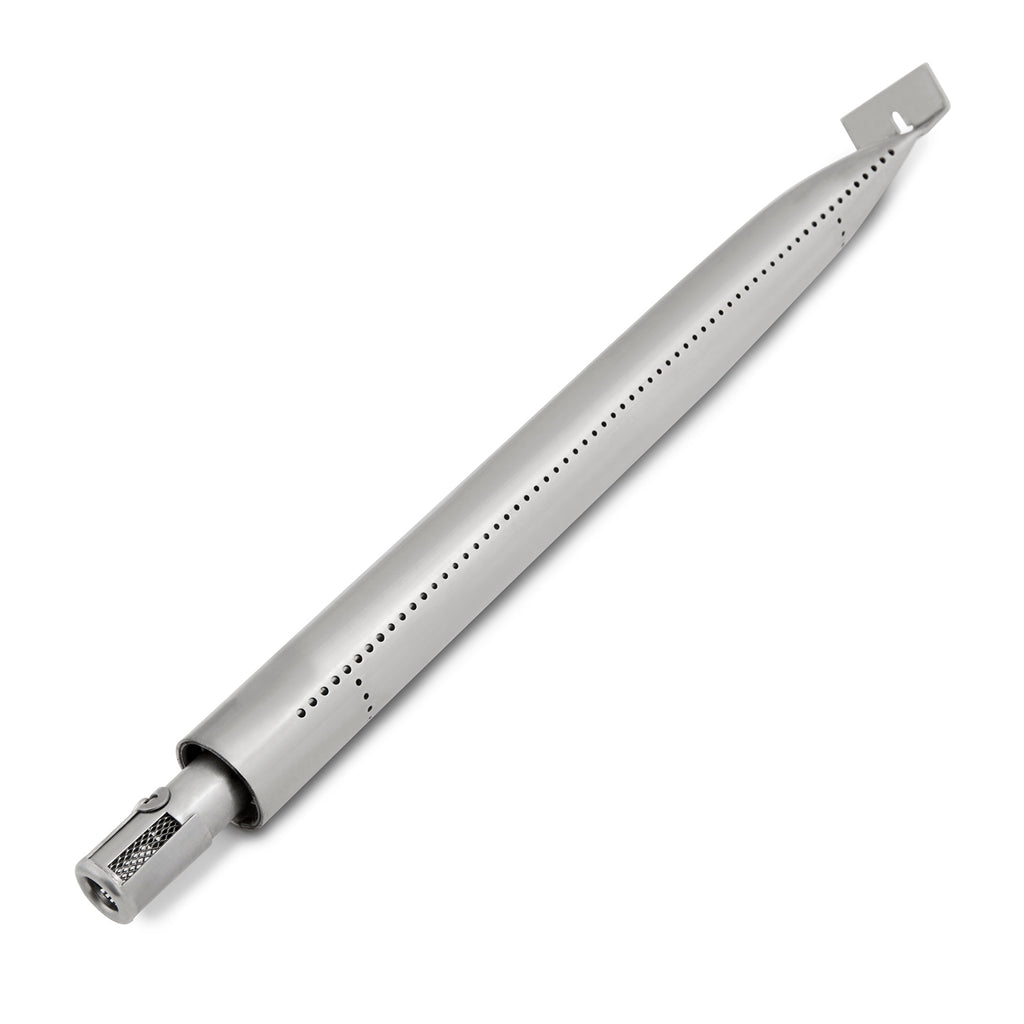 Stainless steel tube-in-tube gas grill burner with vent holes and end cap