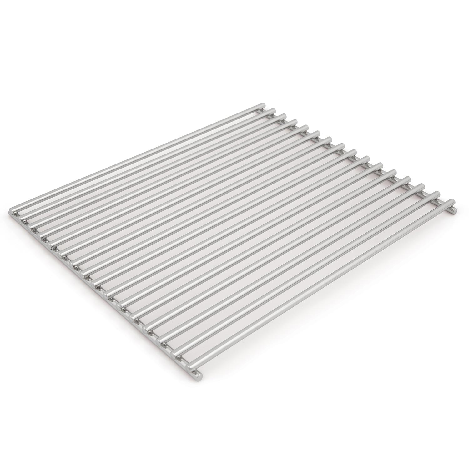 Stainless steel cooking grid with parallel bars and side hooks
