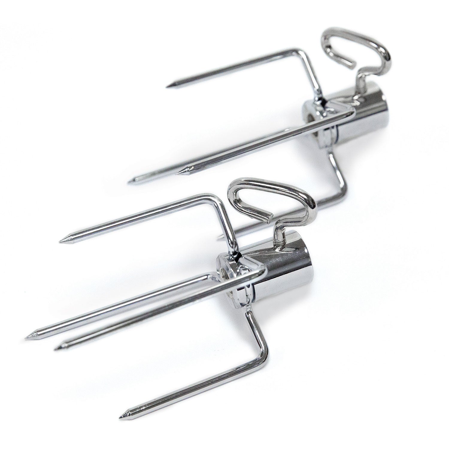 Broil King stainless rotisserie forks with prongs and mounting clips