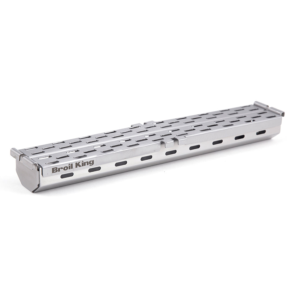 Broil King stainless steel pellet smoker box with perforated top and side vents