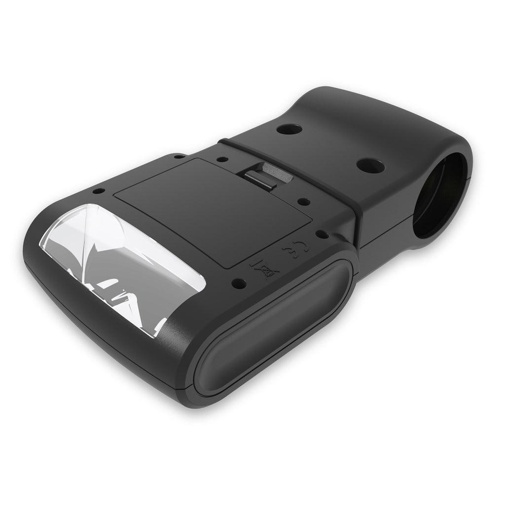 Handle-mounted grill light with black housing and illuminated lens