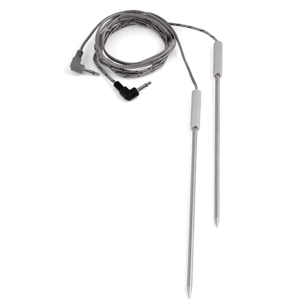 Meat temperature probe with long stainless tip and braided cable harness