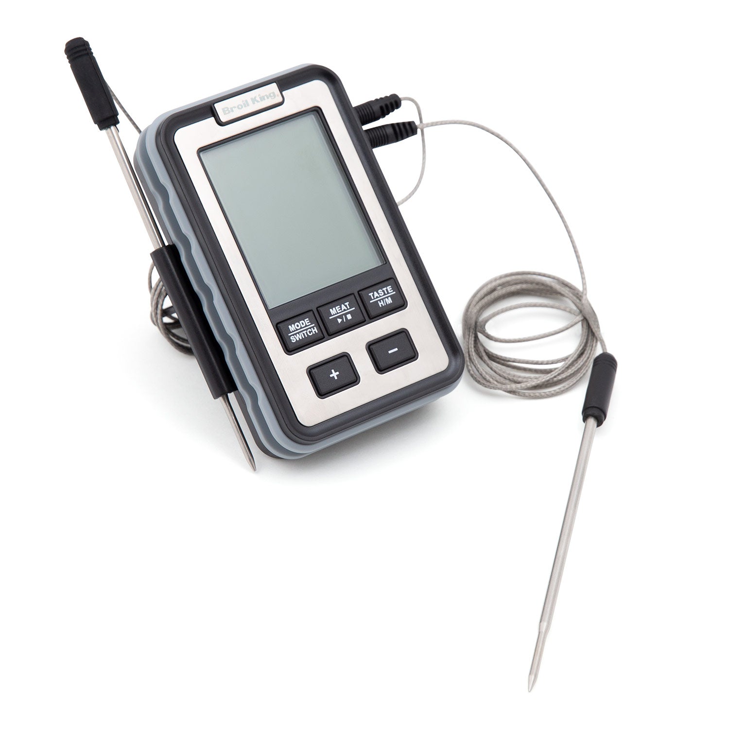Broil King digital thermometer with display, stainless probe tip, and coiled cable