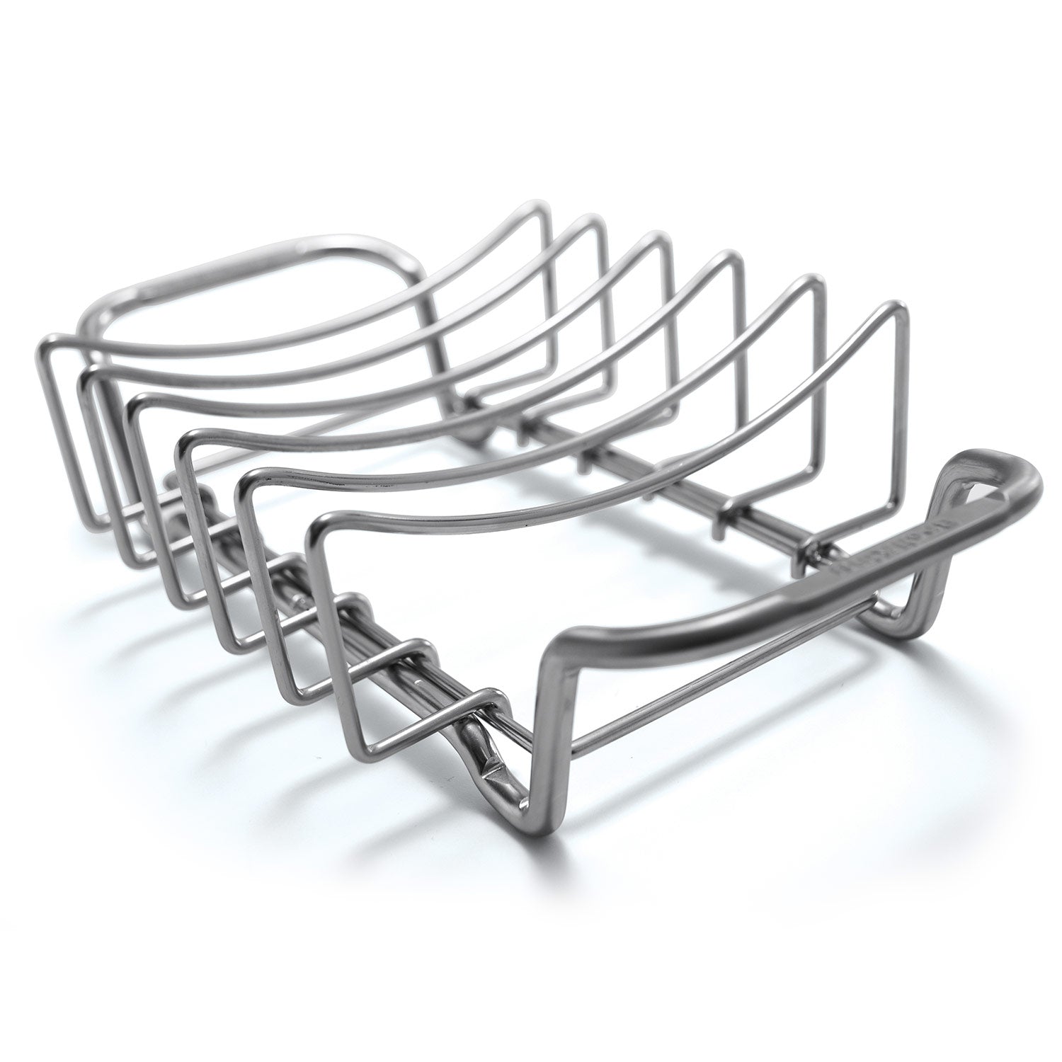 Stainless rib and roast rack with arched wire bars and curved support legs