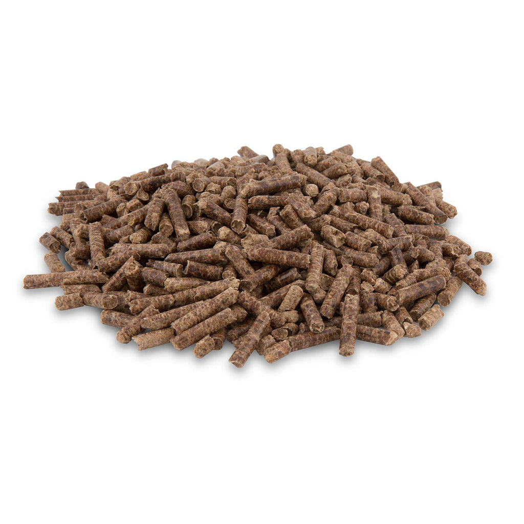 Apple blend wood pellets pile, brown compressed pellet pieces