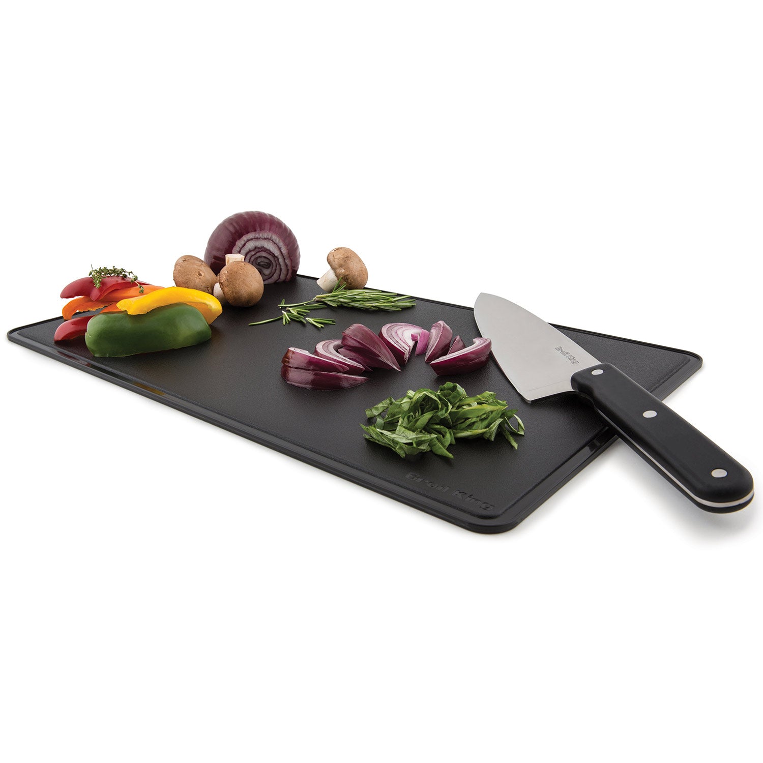 Porta-Chef grill cutting board with chef knife and seasoning-ready ingredients