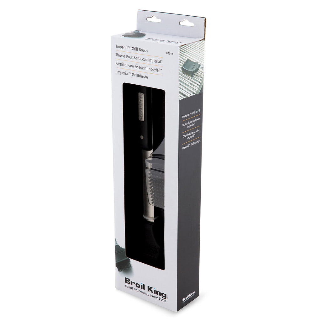 Grill brush retail box packaging with product window and black handle brush