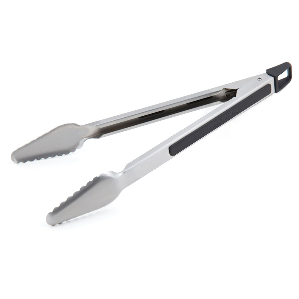 Broil King baron grill tongs with serrated jaws and black end handle